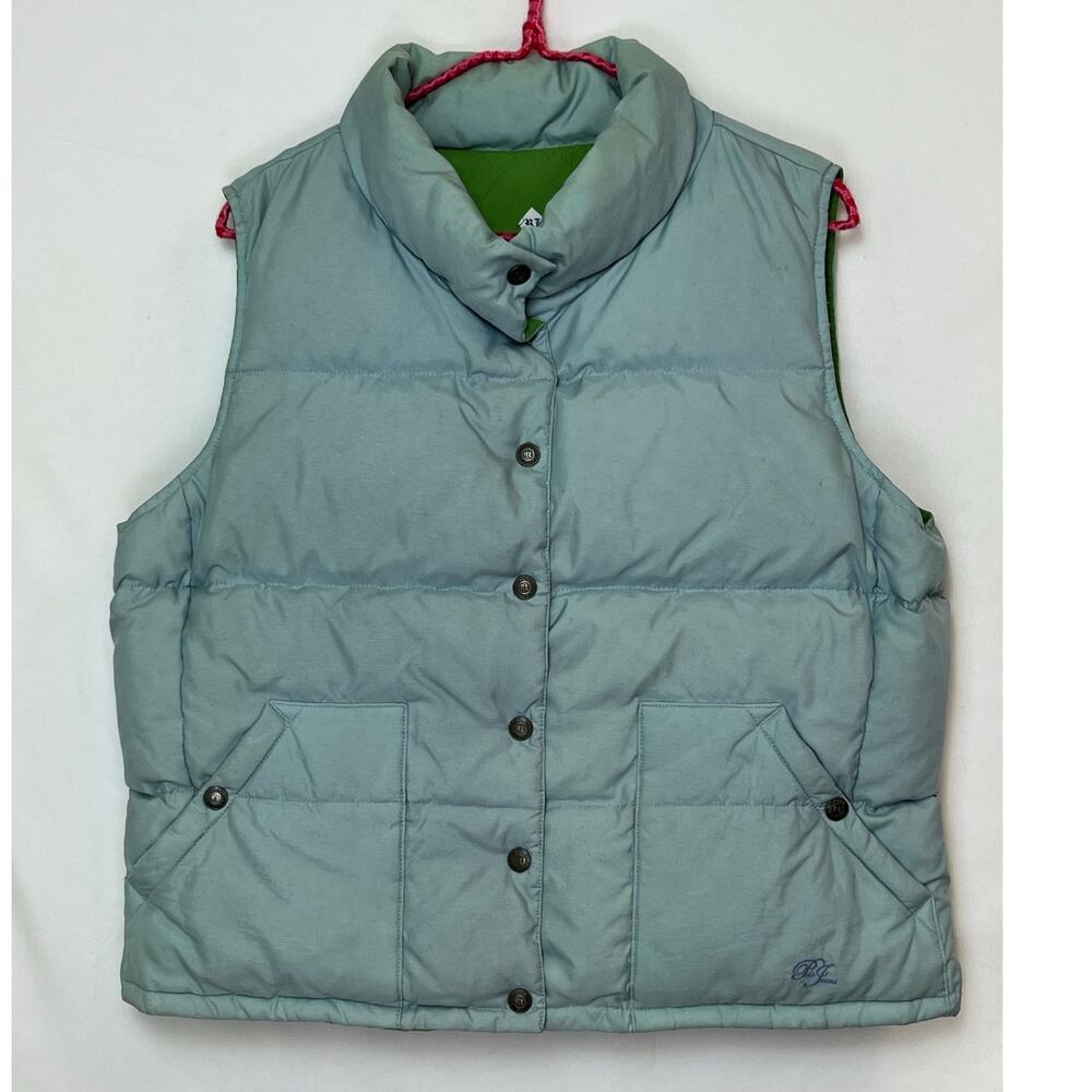Polo Jeans Women’s XL Blue Green Reversible Puffer Vest Button Front Outerwear